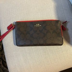 COACH, chocolatey, brown, and Red zippy.  Like new